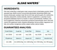 Algae wafer fish food ingredients and guaranteed analysis panel