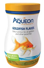 Goldfish flakes jar by Aqueon with goldfish graphic, orange cap and blue band