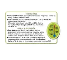 Green pond fish food package showing feeding guide and dosage info circle