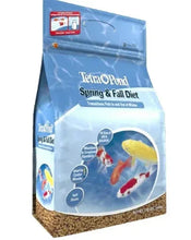 Tetra Pond Spring & Fall Diet fish food bag, blue with fish graphic and pellets