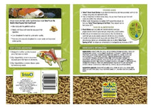 Pond fish food sticks label with ingredients and pellet close-up