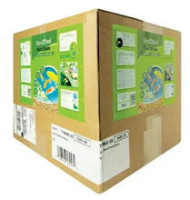 Pond fish food shipping box with green product labels on sides