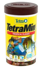 TetraMin tropical flakes fish food container with Cleaner & Clearer badge on label