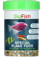 GloFish Special flake food jar with green lid and tropical fish label