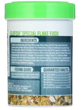 GloFish Special flake food container back label with ingredients and feeding guide