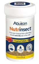 Aqueon Nutrinsect fish-free tropical pellet food container, 1.76 oz size label