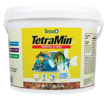 TetraMin Tropical Flakes fish food bucket, yellow label with fish graphic
