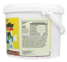 TetraMin Tropical Flakes fish food bucket with Guaranteed Analysis nutrition panel