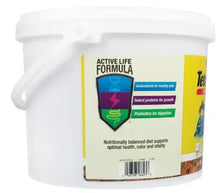 TetraMin tropical fish food flakes bucket with white lid and Active Life Formula label