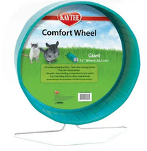 Giant blue plastic exercise wheel for small animals, 12-inch size, with support stand