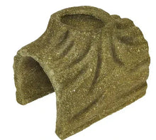 Timothy hay hideout for small animals, olive-green with curved entrance