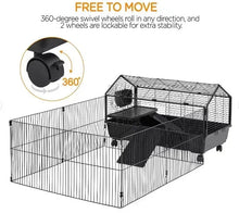 Black rolling small animal cage with playpen and 360 swivel wheels