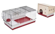 Rabbit hutch extension with front access door and wire ramp, beige and red