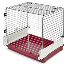 Rabbit wire extension module with open top, gray bars, white panels and red base