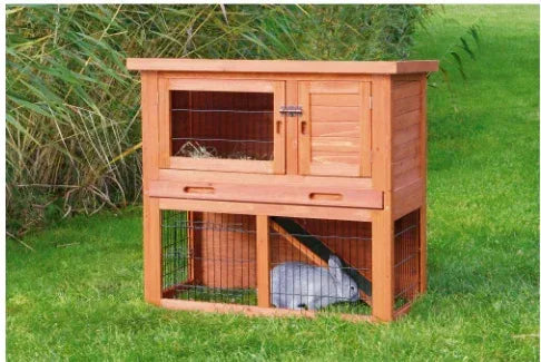 TRIXIE Weatherproof Outdoor 2-Story Small Wooden Small Animal Hutch Run & Pull-Out Tray, Brown