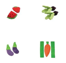 Loofah fruit and veggie toy bundle with strawberry, watermelon, broccoli, eggplant, carrot