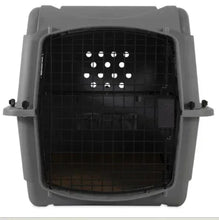 Petmate Sky Kennel gray dog crate front view with wire mesh door