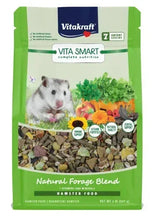 Hamster food bag with Vitakraft branding and green natural forage blend design