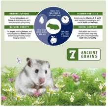 Hamster food pouch with immune support and vitamin fortified feeding icons