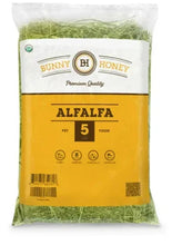 Alfalfa hay bag with Bunny Honey label and 5 lb mark