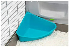 Turquoise corner litter pan with low sides for fitting a cage corner