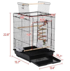 Alden Design 53.5" Metal Bird Cage with Play Top Stand, Black
