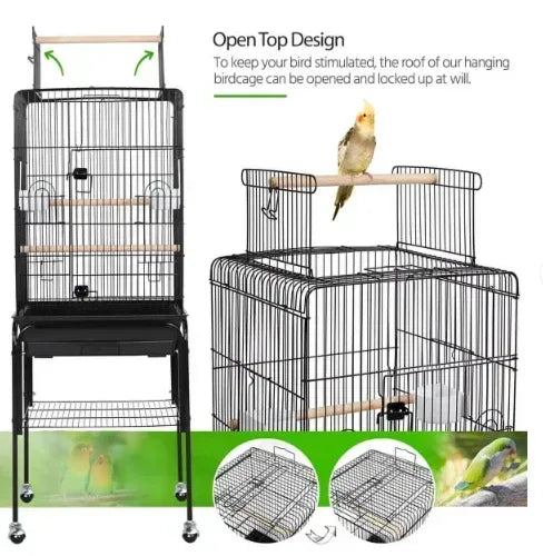 SmileMart 53.5" Metal Rolling Bird Cage with Play Top Stand, Dark Gray