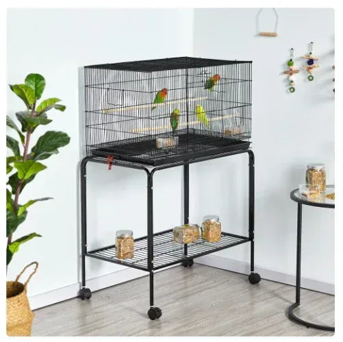 Renwick 47'' H Flight Cage with Rolling Stand, Black