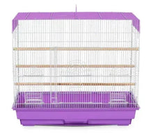 Prevue Pet Products flight cage with white wire bars and purple base, front view