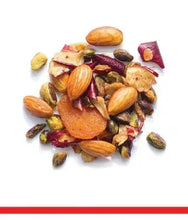 Assorted orchard mix parrot treats: nuts, fruit pieces, and dried bits