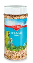 Kaytee oat groats treat jar for birds, blue label, white ridged cap