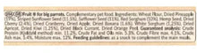 Ingredient and feeding instructions label for parrot treat stick