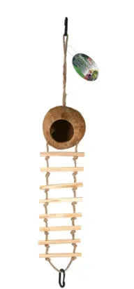 Penn-Plax Coconut Hide Out with 7 Step Ladder, for Bird or Small Animal Cage
