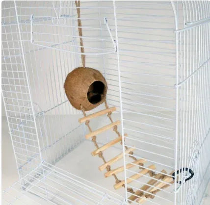Penn-Plax Coconut Hide Out with 7 Step Ladder, for Bird or Small Animal Cage
