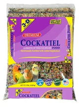 Purple cockatiel seed mix bag with probiotic label, 9 lb