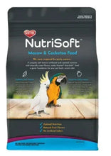 NutriSoft macaw & cockatoo bird food pouch, dark bag with cockatoo and macaw graphics