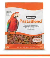 Bird food bag with shaped pellets for large birds, orange parrot graphic