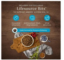 Dog food Lifesource Bits benefits panel with vitamins, antioxidants, and minerals