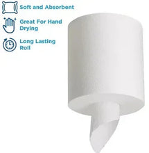 White 1-ply centerpull paper towel roll with dispenser cut end