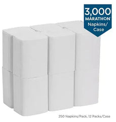Marathon Interfold 1-Ply Napkins, White, 3000 Per Case 250 napkins/pk., 12 pk.