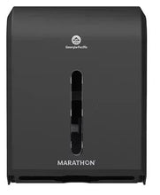 Marathon smoke-gray folded paper towel dispenser, front panel with dispensing slot