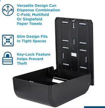 Smoke-gray folded paper towel dispenser with open bin and hinge
