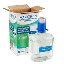 Gentle foam hand soap refill bottle with blue dispenser, fragrance-free, clear