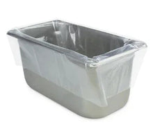 Ovenable pan liner in a deep baking pan, clear liner with gray base