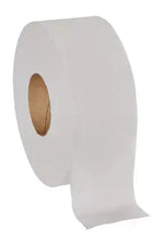 Jumbo 2-ply toilet paper roll on core, white paper with brown cardboard center