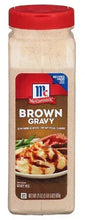 McCormick Brown Gravy Mix bottle with red cap, 21 oz front label