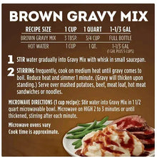 Brown gravy mix recipe directions panel with serving amounts and steps