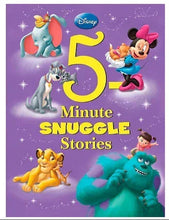 Hardcover storybook with Disney characters and '5 Minute Snuggle Stories' text on purple cover.
