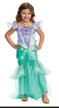 Girls mermaid light-up costume with ruffled mint-green skirt and purple bodice