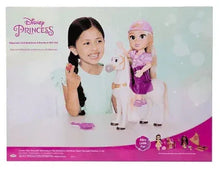 Boxed princess doll set: child doll in purple dress with white pony companion